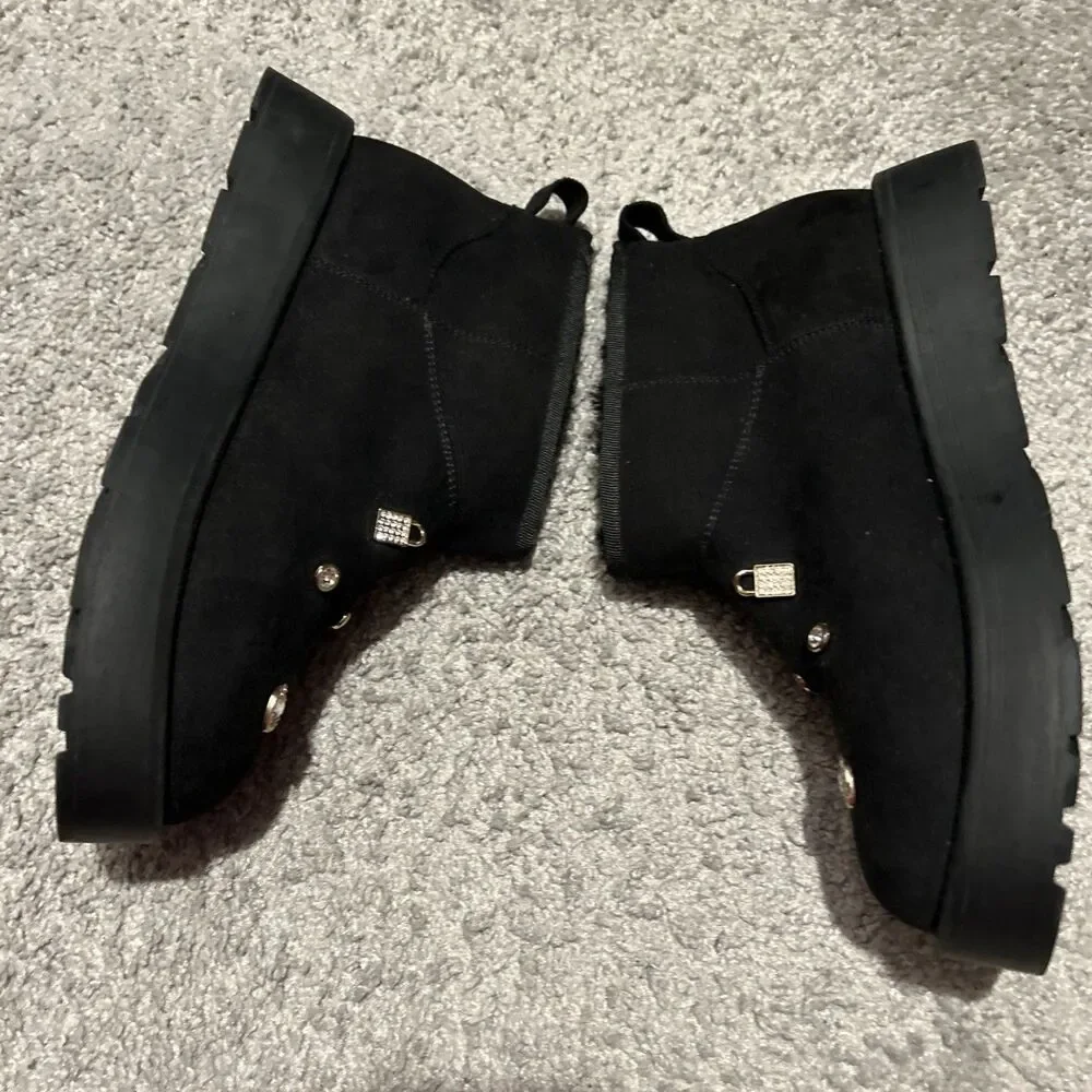 GB Black Suede Faux Fur Lined Boots with Charms - Women’s Size 8